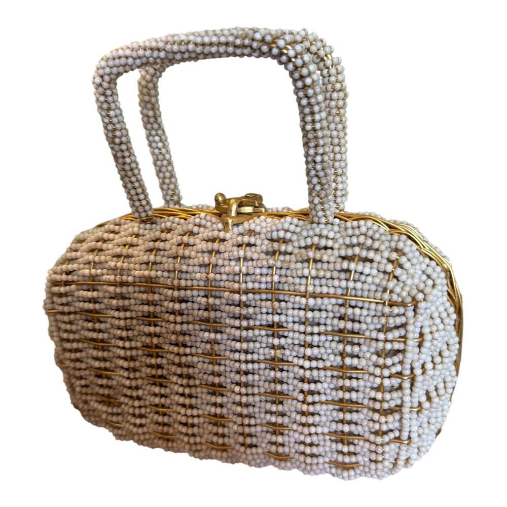 Vintage Walborg White Beaded Handbag with Gold Wire Frame - Picture 7 of 11